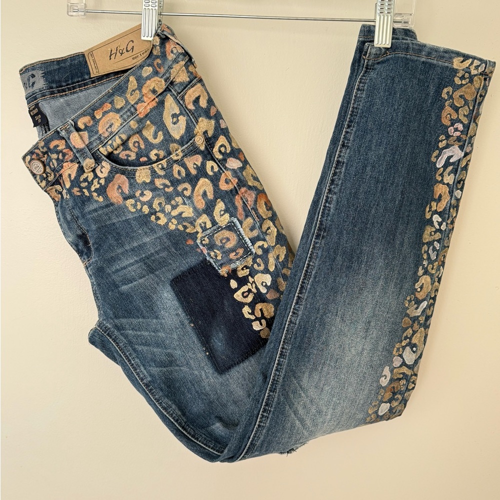 Women's Blue Leopard Print Jeans